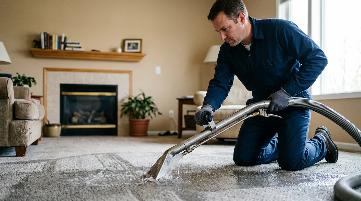 Water damage restoration technician working near Dexter, ME